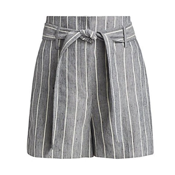 Theory High Waist Striped Linen Shorts - Picture 5 of 10